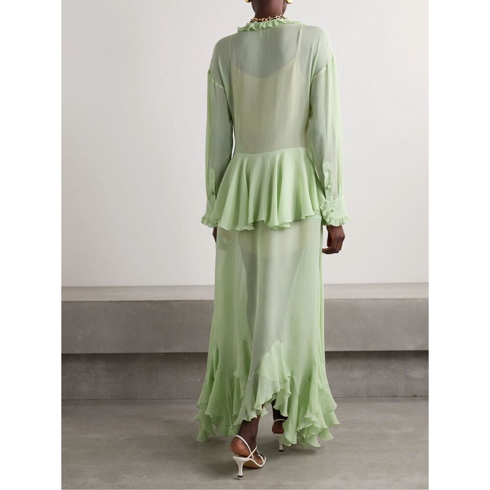 NWT Stella McCartney Tie-neck Ruffled Silk-Crepon Long Sleeve Gown US 2 $3300 - Picture 2 of 10